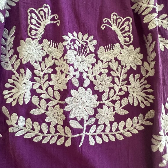Purple Hand Embroidered Floral Print Cotton Linen Blend Dress Cover Up Sz Large - Picture 4 of 8